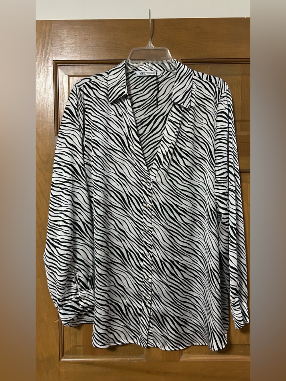 Zara Black & White Zebra-Stripe Button Shirt